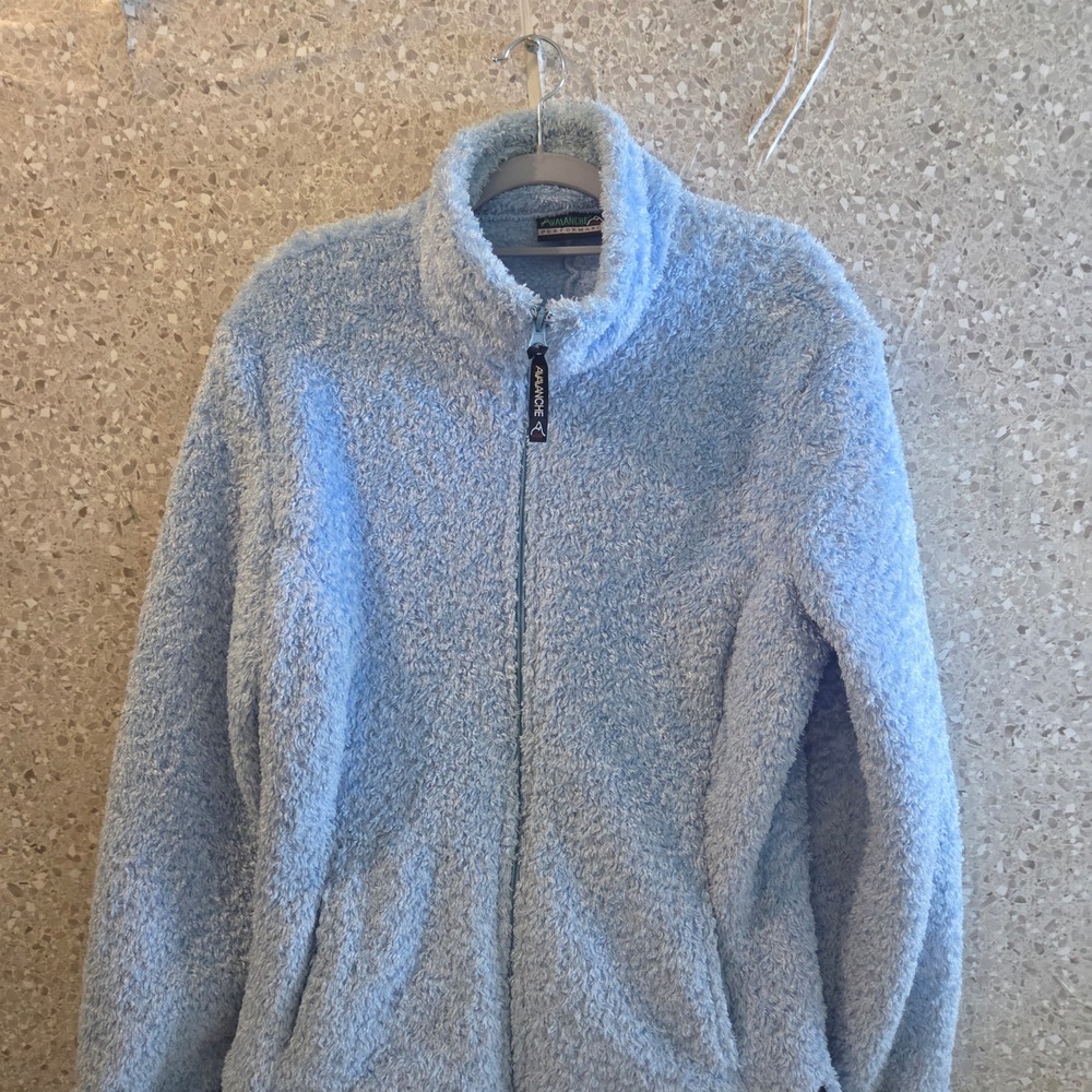 Avalanche Performance Polartec Fleece Jacket Blue Fuzzy Full Zip Mock Neck L